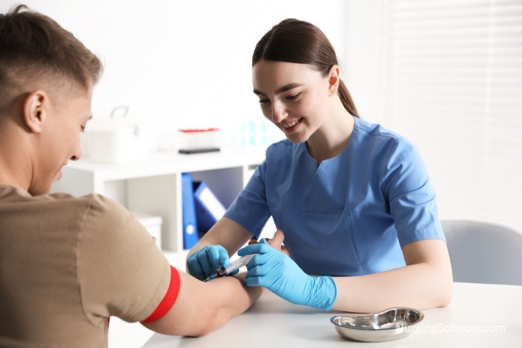 Blood Management Nurse drawing blood from a patient to determine blood type.