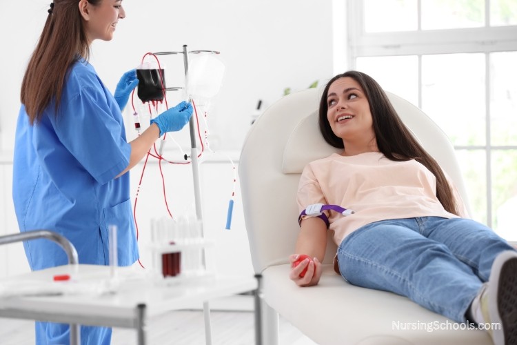 Blood Management Nurse administering blood products to a patient during a transfusion.