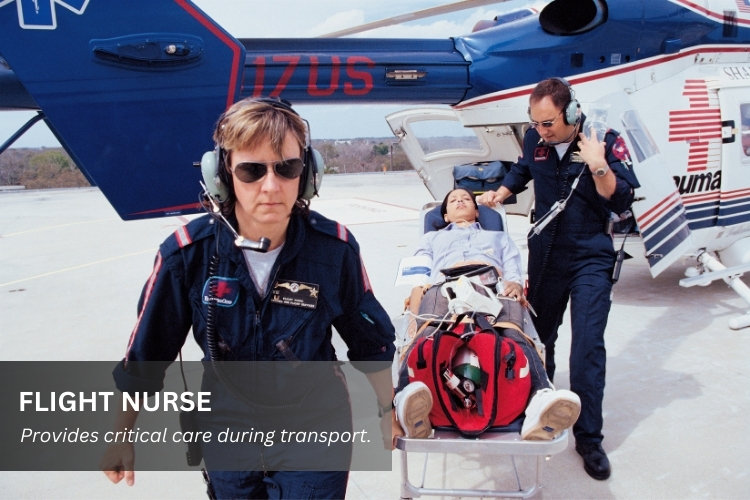 Flight Nurse provides critical care during transport.