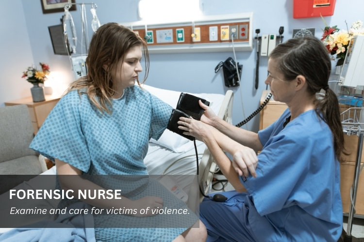 Forensic Nurse examines and cares for a female victim of violence.