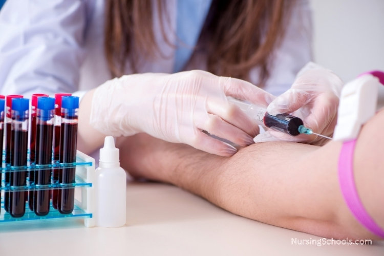 Hematology Nurse takes blood samples from a patient for testing and analysis.