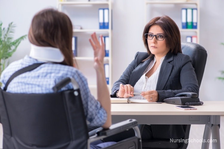 Legal Nurse Consultant discussing a medical insurance claim with an injured patient.