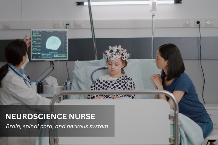 Neuroscience Nurse (CNRN) cares for a young patient with a neurological condition.