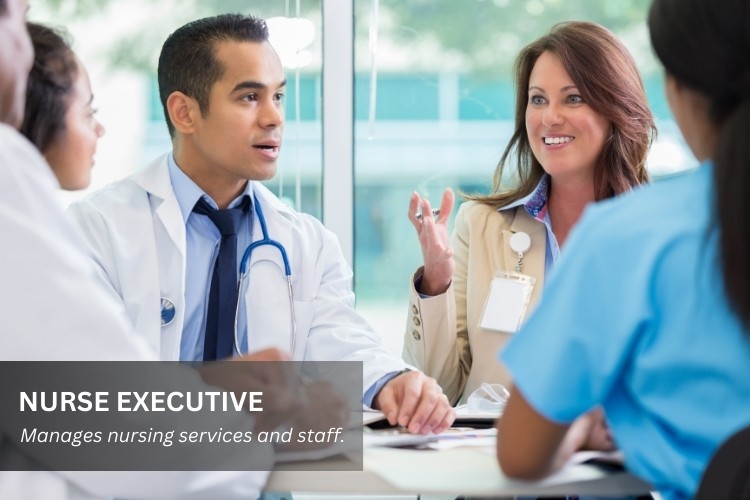 Nurse Executive participates in a leadership meeting with senior medical staff.