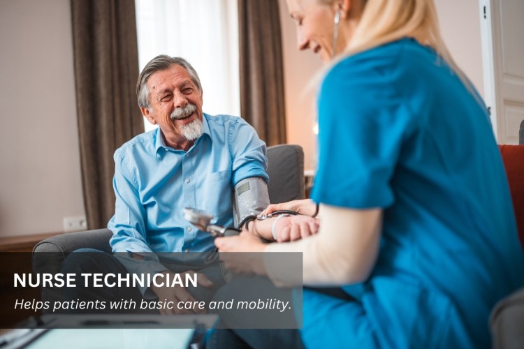 Nurse Technician takes vital signs and helps a patient with daily activities.