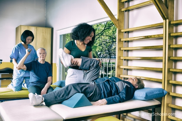 Pain Management Nurse works with a patient during physical therapy.