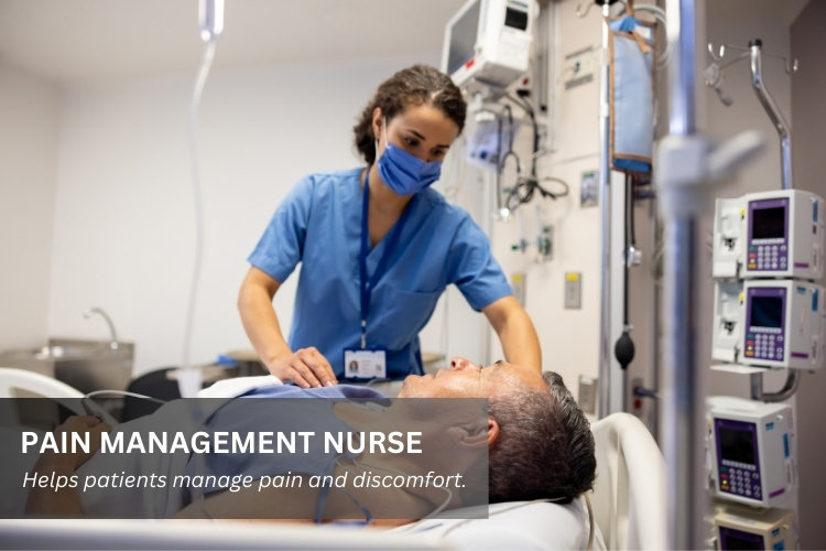 Pain Management Nurse helps a patient manage his pain and discomfort.