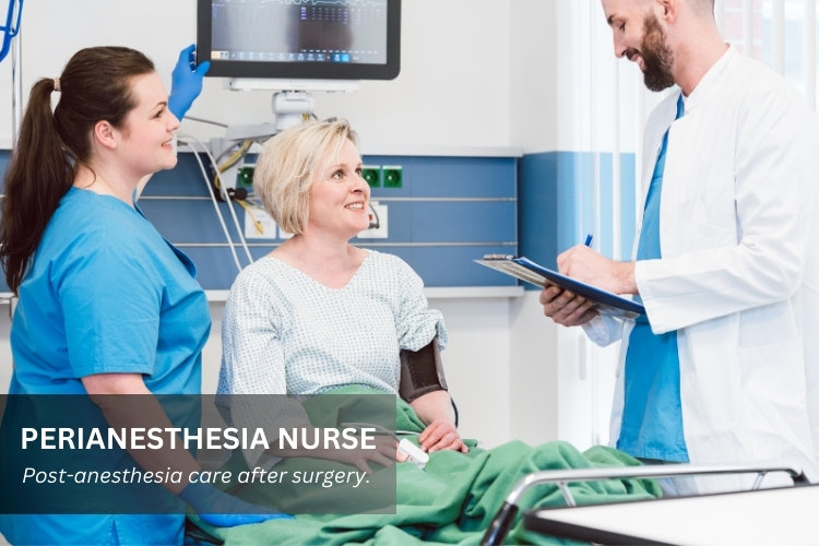 Perianesthesia Nurse with a patient and doctor in the recovery room.