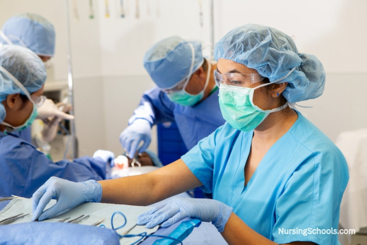 Perioperative Nurse assisting during surgery.