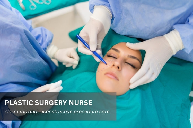 Plastic Surgery Nurse assists a surgeon during surgery on a patient's face.