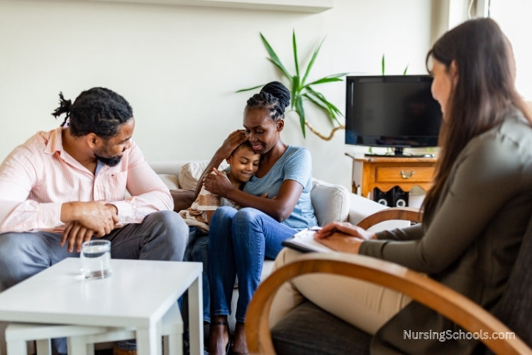 A Psychiatric Nurse evaluates and treats a family at home.