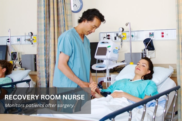 Recovery Room Nurse monitors patients after surgery.