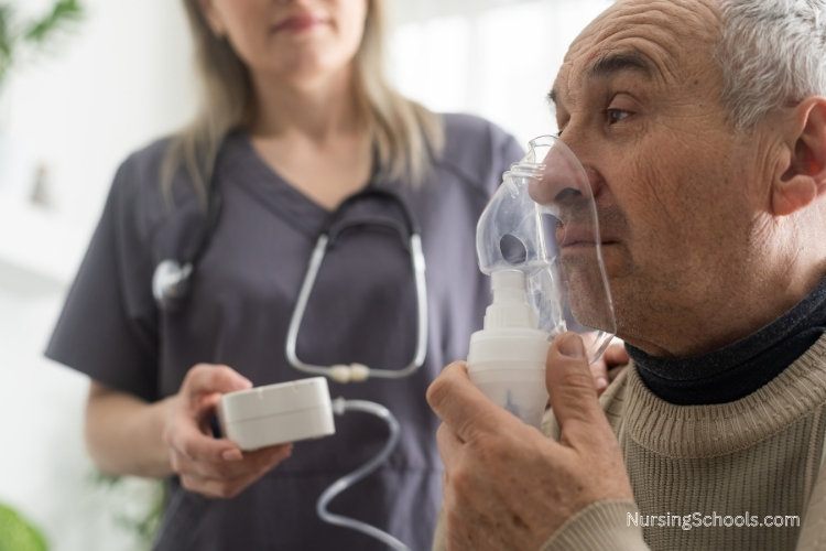 Respiratory Nurse administers an oxygen therapy treatment to a patient.