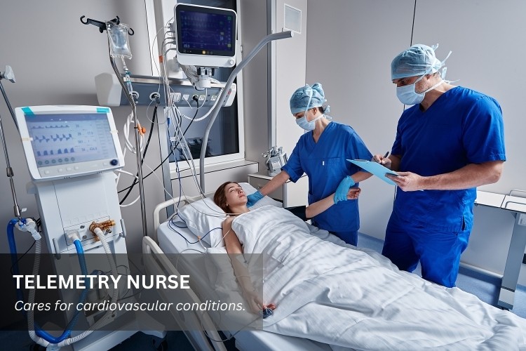 Telemetry Nurse monitors patient heart rhythms and tracks vital signs.