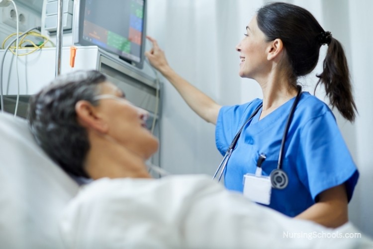 Transplant Nurse monitors a patient postoperative recovery.