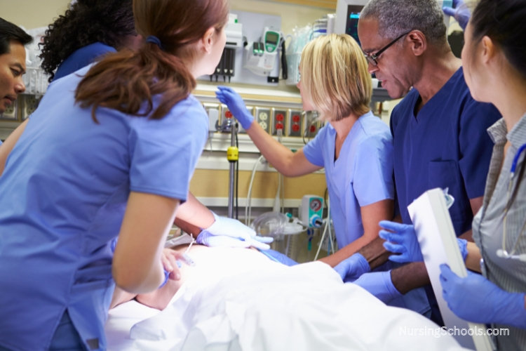 Trauma Nurse helping to stabalize a patient in critical condition.